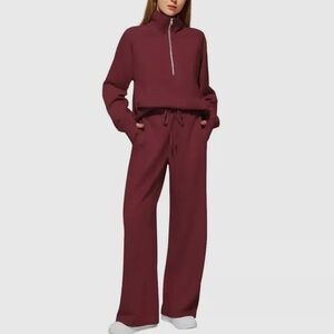 Women's Burgundy High-Neck Jumpsuit